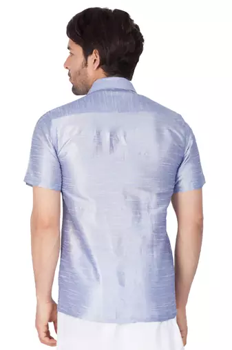 Light Blue Silk Blend Ethnic Shirt