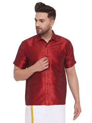 Maroon Silk Blend Ethnic Shirt 1
