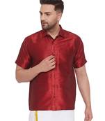 Maroon Silk Blend Ethnic Shirt