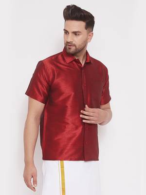 Maroon Silk Blend Ethnic Shirt 2