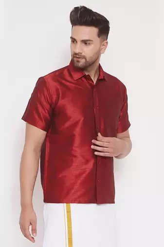 Maroon Silk Blend Ethnic Shirt
