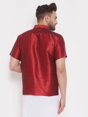 Maroon Silk Blend Ethnic Shirt 3