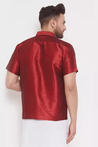 Maroon Silk Blend Ethnic Shirt