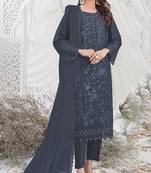 Grey color embroideried faux georgette semi stitched salwar suit