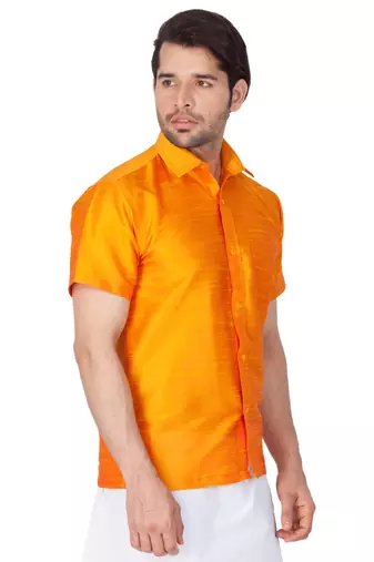 Orange Silk Blend Ethnic Shirt
