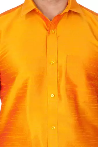Orange Silk Blend Ethnic Shirt