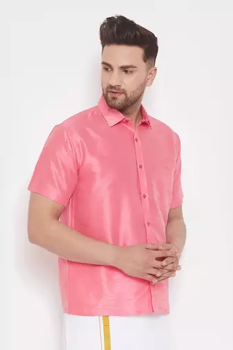 pink silk blend casual mens shirt