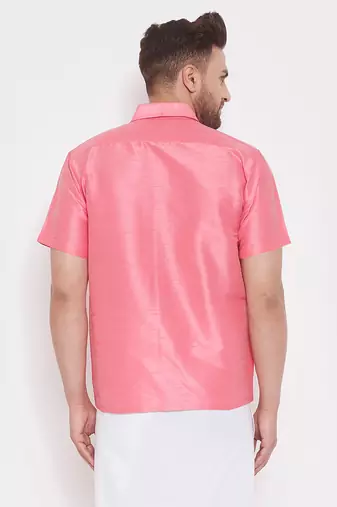 pink silk blend casual mens shirt