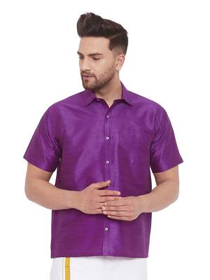 Purple Silk Blend Ethnic Shirt 1