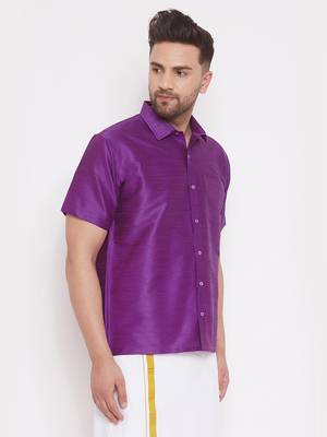 Purple Silk Blend Ethnic Shirt 2