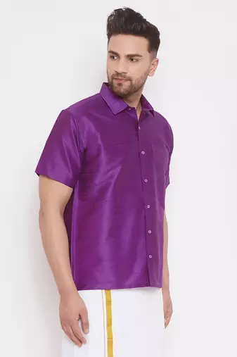Purple Silk Blend Ethnic Shirt