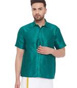 Green Silk Blend Ethnic Shirt
