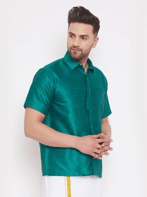 Green Silk Blend Ethnic Shirt 2