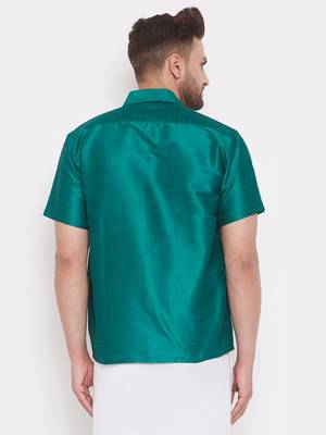Green Silk Blend Ethnic Shirt 3