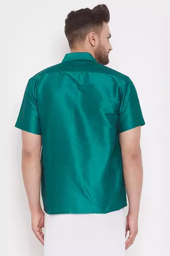 Green Silk Blend Ethnic Shirt