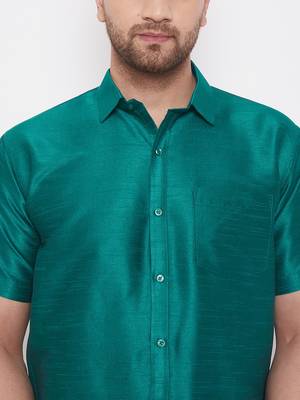 Green Silk Blend Ethnic Shirt 4