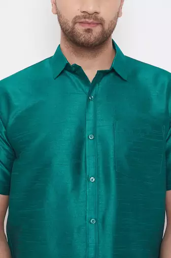 Green Silk Blend Ethnic Shirt