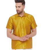 Men'S Yellow Silk Blend Ethnic Shirt