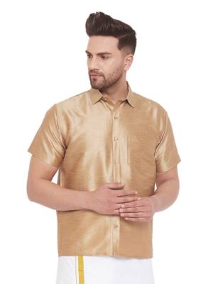 Rose Gold Silk Blend Ethnic Shirt 1