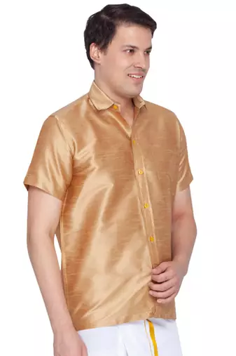 Rose Gold Silk Blend Ethnic Shirt