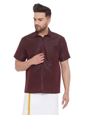 Wine Silk Blend Ethnic Shirt 1