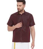 Wine Silk Blend Ethnic Shirt