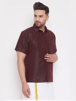 Wine Silk Blend Ethnic Shirt 2