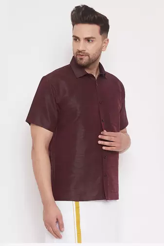 Wine Silk Blend Ethnic Shirt
