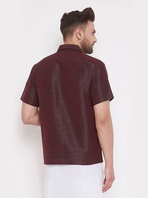 Wine Silk Blend Ethnic Shirt 3