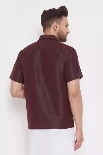 Wine Silk Blend Ethnic Shirt