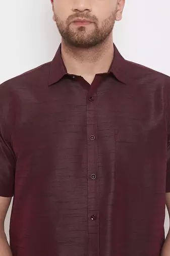 Wine Silk Blend Ethnic Shirt