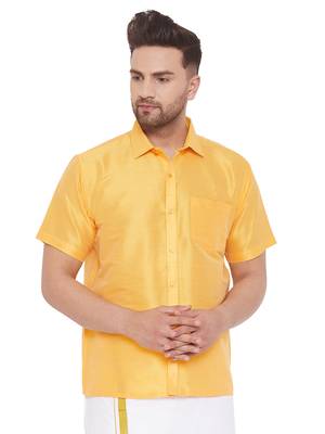 Yellow Silk Blend Ethnic Shirt 1