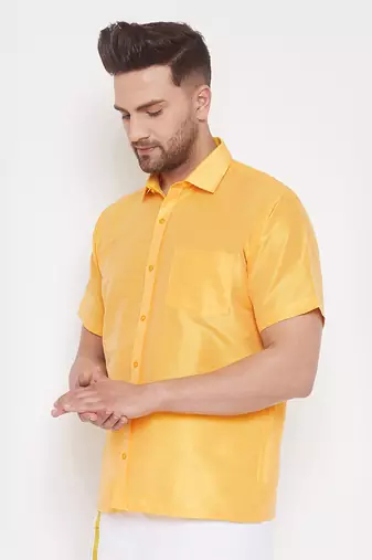 Yellow Silk Blend Ethnic Shirt