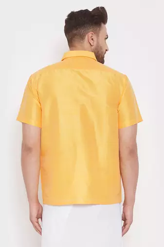 Yellow Silk Blend Ethnic Shirt
