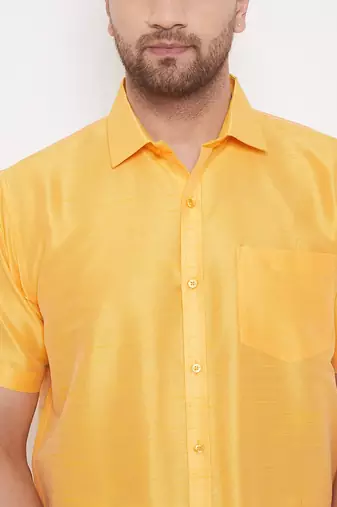 Yellow Silk Blend Ethnic Shirt