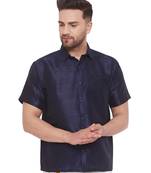 Navy Blue Silk Blend Ethnic Shirt