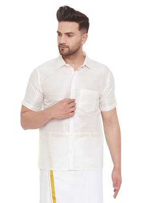 Cream Silk Blend Ethnic Shirt 1