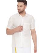 Cream Silk Blend Ethnic Shirt