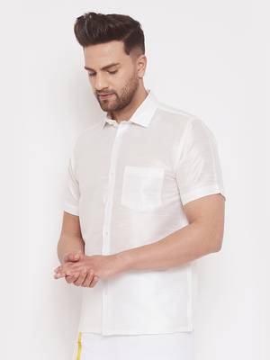 Cream Silk Blend Ethnic Shirt 2