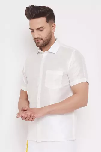 Cream Silk Blend Ethnic Shirt