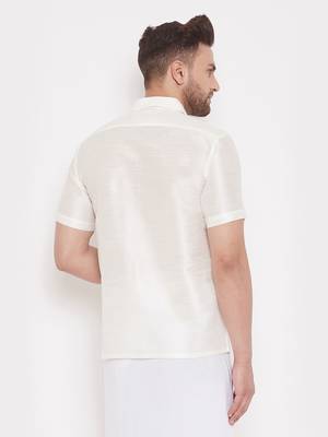 Cream Silk Blend Ethnic Shirt 3