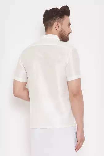 Cream Silk Blend Ethnic Shirt