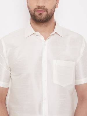 Cream Silk Blend Ethnic Shirt 4