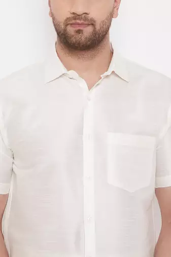 Cream Silk Blend Ethnic Shirt