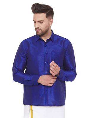 Blue Silk Blend Ethnic Shirt 1