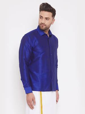 Blue Silk Blend Ethnic Shirt 2