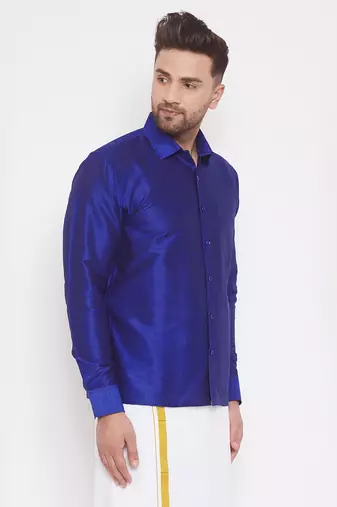 Blue Silk Blend Ethnic Shirt
