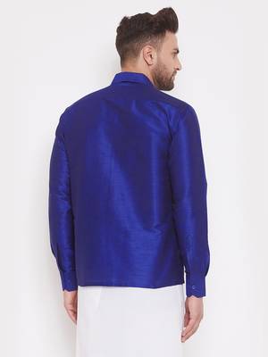 Blue Silk Blend Ethnic Shirt 3