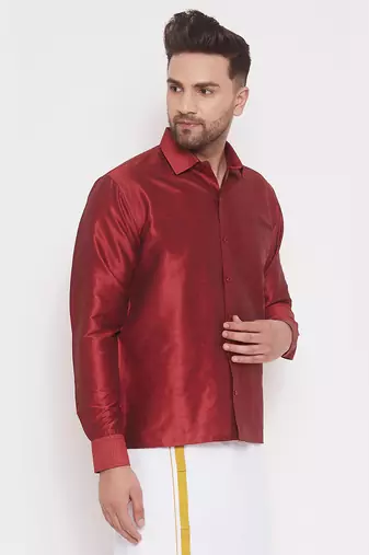 Maroon Silk Blend Ethnic Shirt