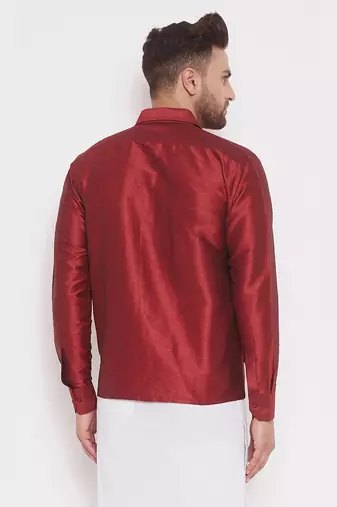 Maroon Silk Blend Ethnic Shirt